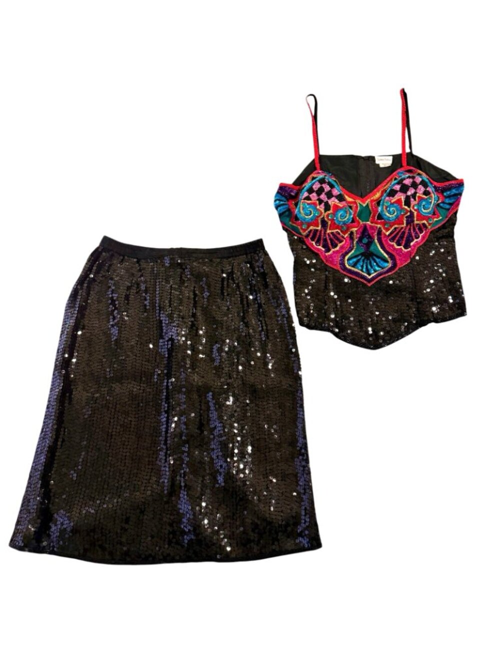 Beaded Sequin Skirt Suit Women's Large Vintage 80s Cocktail Neiman Marcus Glam - Picture 5 of 16
